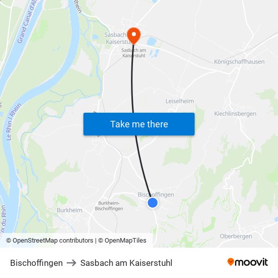 Bischoffingen to Sasbach am Kaiserstuhl map
