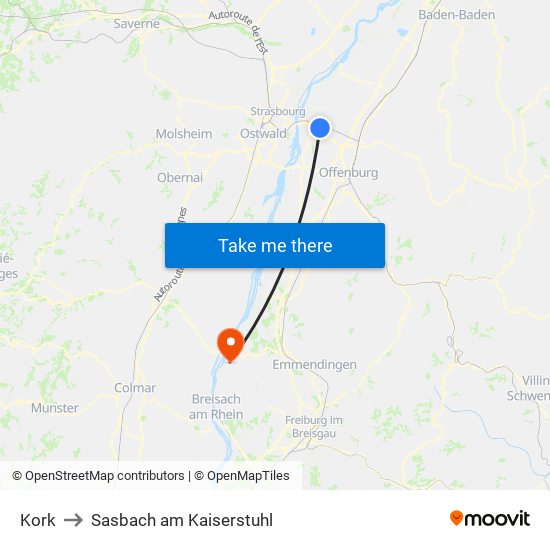 Kork to Sasbach am Kaiserstuhl map