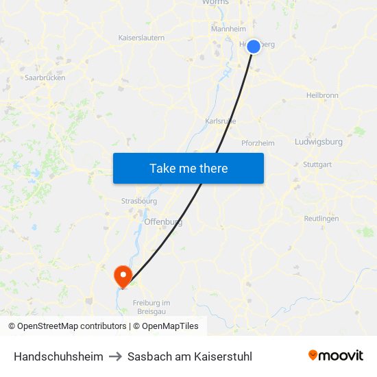 Handschuhsheim to Sasbach am Kaiserstuhl map