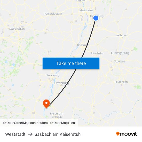 Weststadt to Sasbach am Kaiserstuhl map