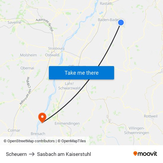 Scheuern to Sasbach am Kaiserstuhl map