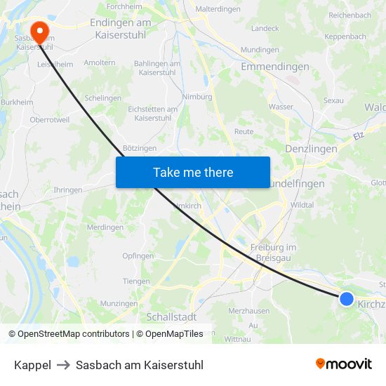 Kappel to Sasbach am Kaiserstuhl map
