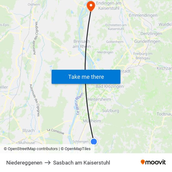 Niedereggenen to Sasbach am Kaiserstuhl map