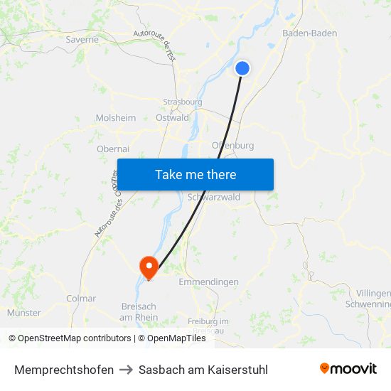 Memprechtshofen to Sasbach am Kaiserstuhl map