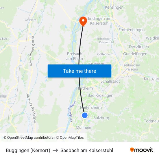 Buggingen (Kernort) to Sasbach am Kaiserstuhl map
