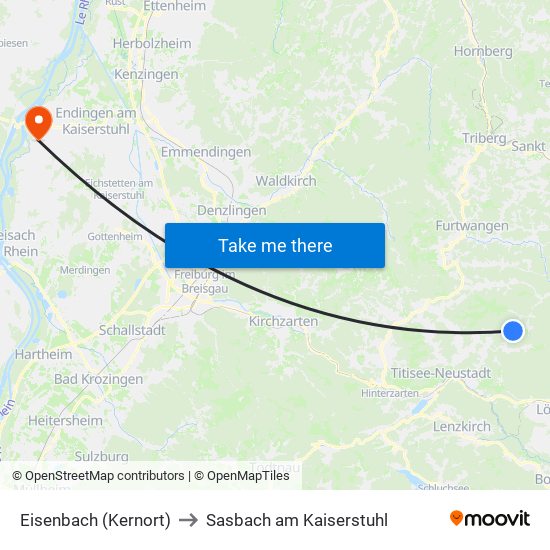 Eisenbach (Kernort) to Sasbach am Kaiserstuhl map
