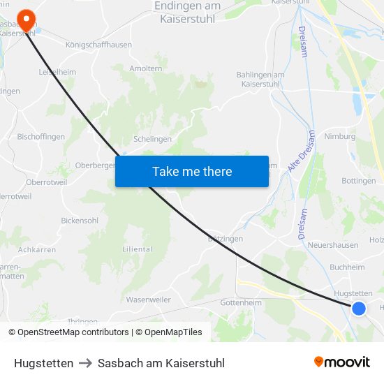 Hugstetten to Sasbach am Kaiserstuhl map