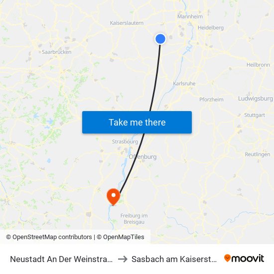 Neustadt An Der Weinstraße to Sasbach am Kaiserstuhl map