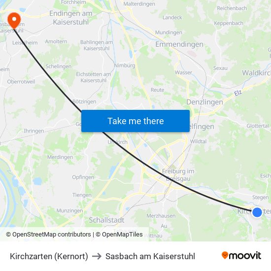 Kirchzarten (Kernort) to Sasbach am Kaiserstuhl map