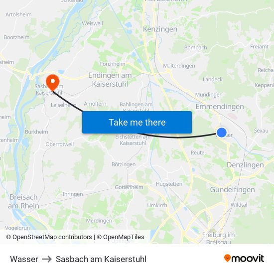 Wasser to Sasbach am Kaiserstuhl map