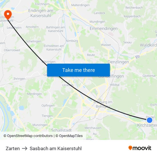 Zarten to Sasbach am Kaiserstuhl map