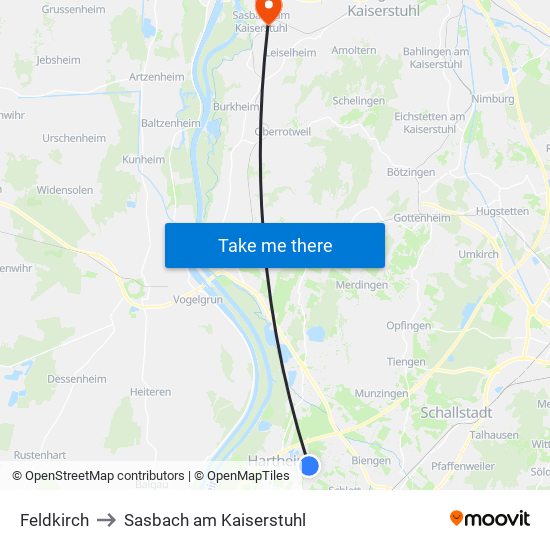 Feldkirch to Sasbach am Kaiserstuhl map