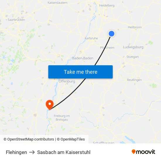 Flehingen to Sasbach am Kaiserstuhl map