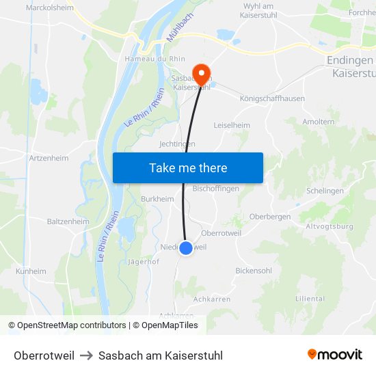 Oberrotweil to Sasbach am Kaiserstuhl map