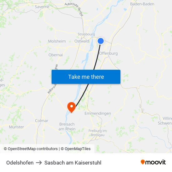 Odelshofen to Sasbach am Kaiserstuhl map