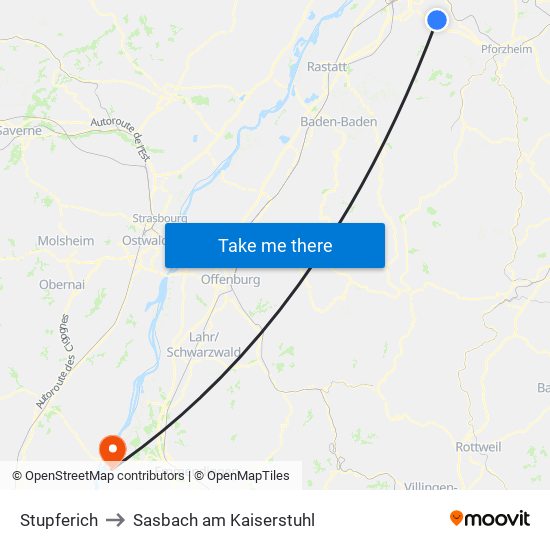 Stupferich to Sasbach am Kaiserstuhl map