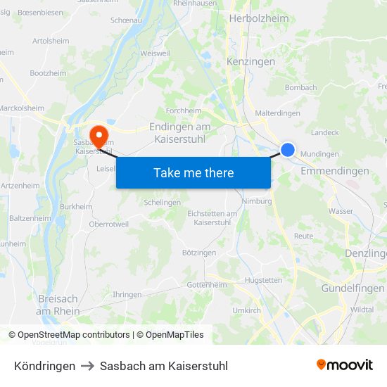 Köndringen to Sasbach am Kaiserstuhl map