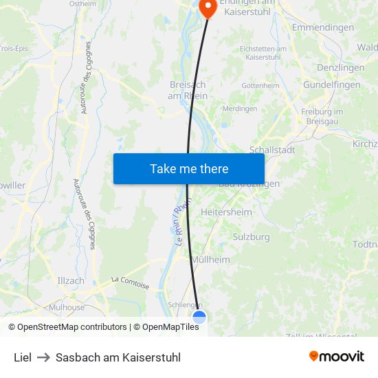 Liel to Sasbach am Kaiserstuhl map