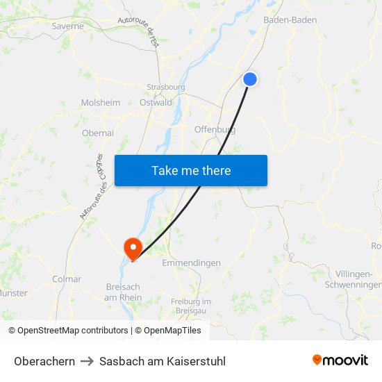 Oberachern to Sasbach am Kaiserstuhl map