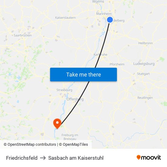 Friedrichsfeld to Sasbach am Kaiserstuhl map