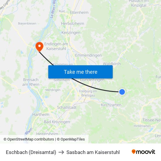 Eschbach (Dreisamtal) to Sasbach am Kaiserstuhl map