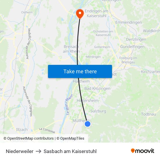 Niederweiler to Sasbach am Kaiserstuhl map