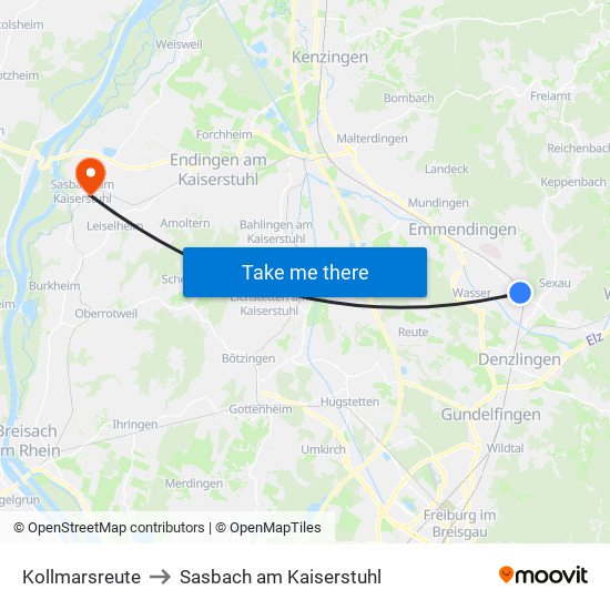 Kollmarsreute to Sasbach am Kaiserstuhl map