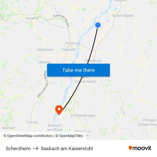 Scherzheim to Sasbach am Kaiserstuhl map