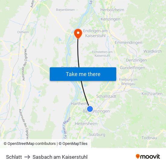 Schlatt to Sasbach am Kaiserstuhl map