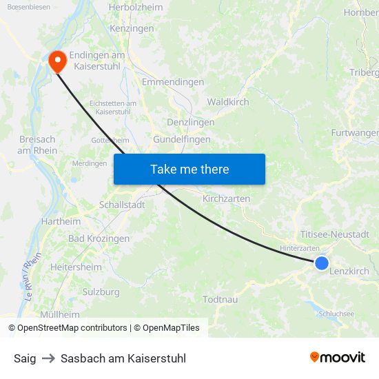 Saig to Sasbach am Kaiserstuhl map