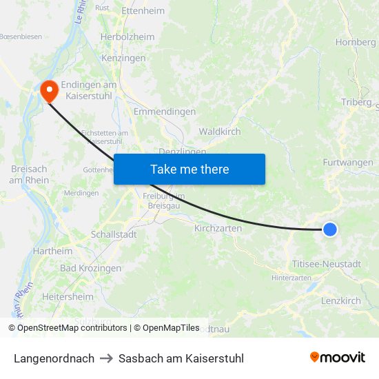Langenordnach to Sasbach am Kaiserstuhl map