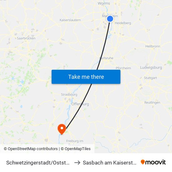 Schwetzingerstadt/Oststadt to Sasbach am Kaiserstuhl map