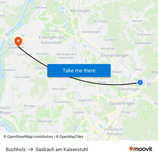 Buchholz to Sasbach am Kaiserstuhl map