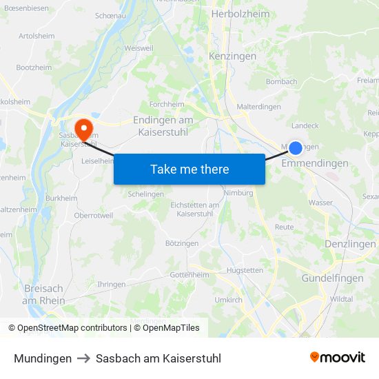 Mundingen to Sasbach am Kaiserstuhl map