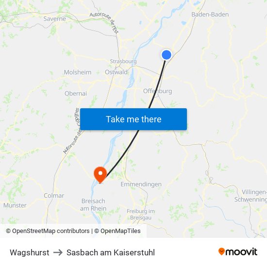 Wagshurst to Sasbach am Kaiserstuhl map