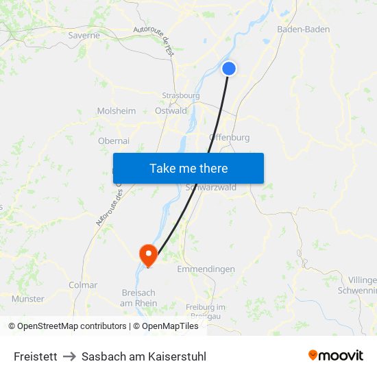 Freistett to Sasbach am Kaiserstuhl map