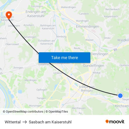 Wittental to Sasbach am Kaiserstuhl map