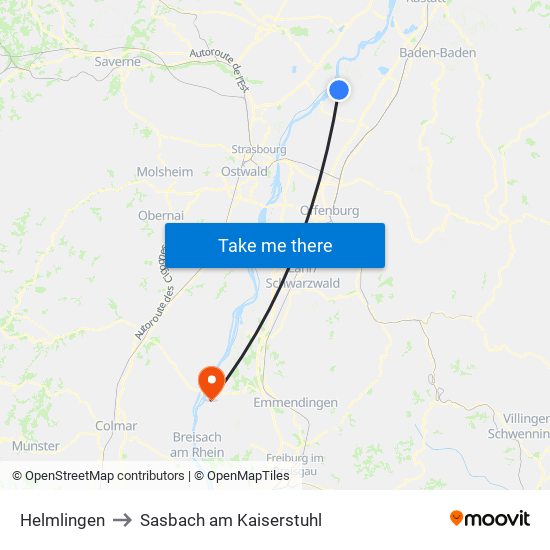 Helmlingen to Sasbach am Kaiserstuhl map