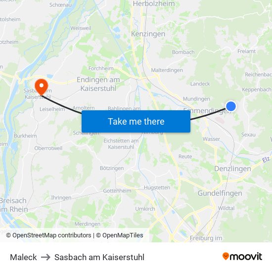 Maleck to Sasbach am Kaiserstuhl map