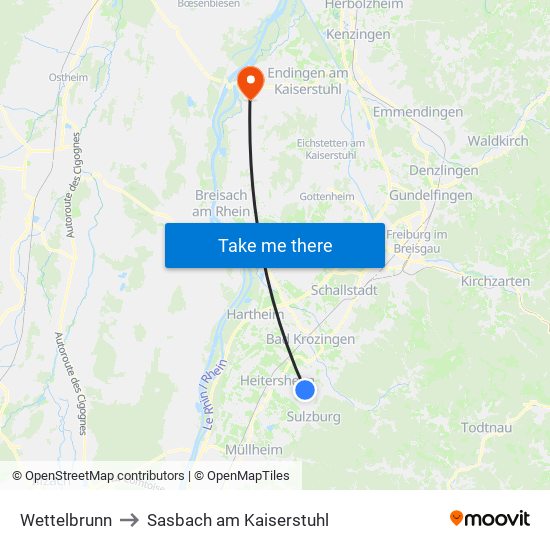 Wettelbrunn to Sasbach am Kaiserstuhl map