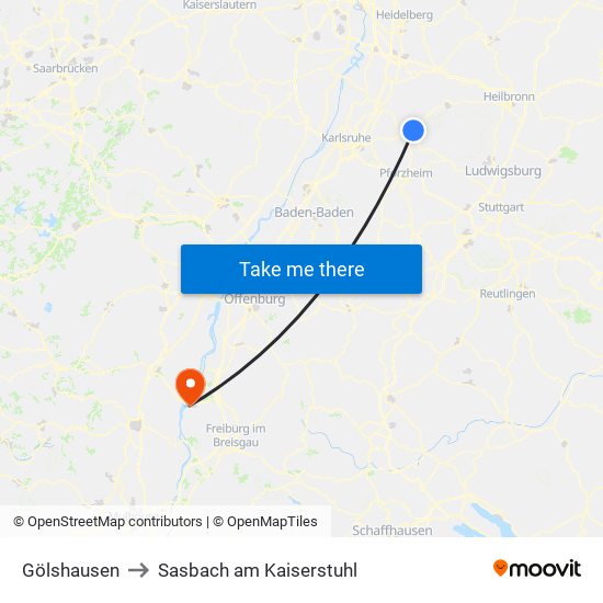 Gölshausen to Sasbach am Kaiserstuhl map