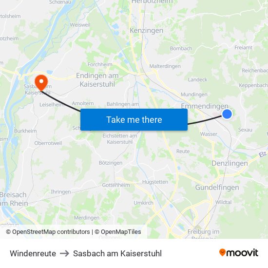 Windenreute to Sasbach am Kaiserstuhl map