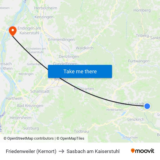 Friedenweiler (Kernort) to Sasbach am Kaiserstuhl map