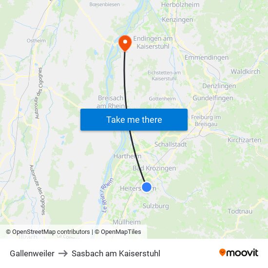 Gallenweiler to Sasbach am Kaiserstuhl map
