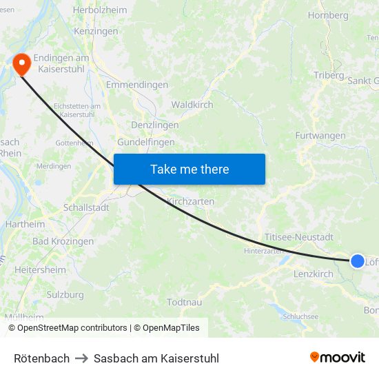 Rötenbach to Sasbach am Kaiserstuhl map