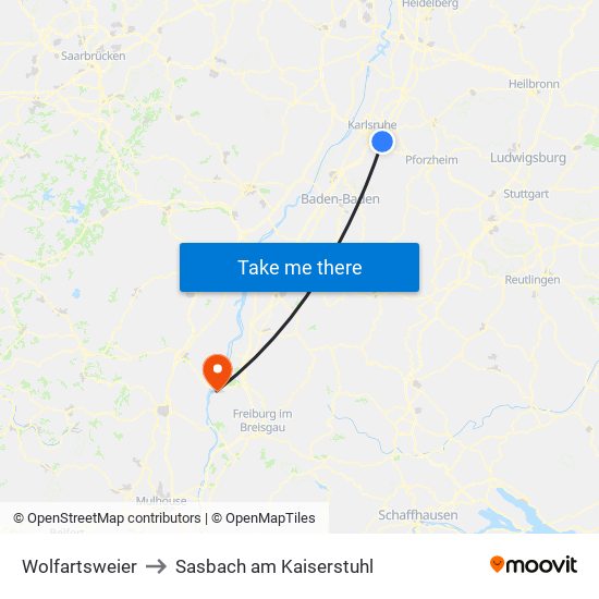 Wolfartsweier to Sasbach am Kaiserstuhl map