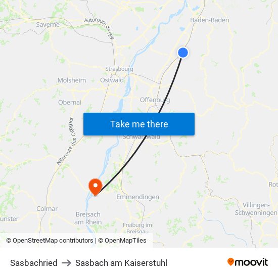 Sasbachried to Sasbach am Kaiserstuhl map