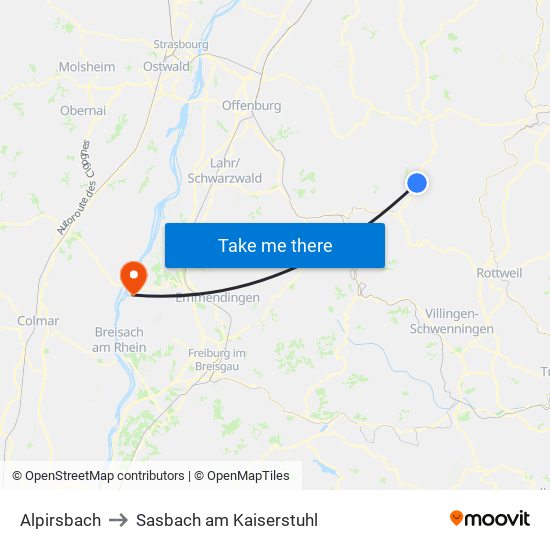 Alpirsbach to Sasbach am Kaiserstuhl map