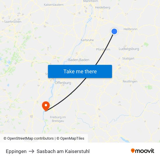 Eppingen to Sasbach am Kaiserstuhl map