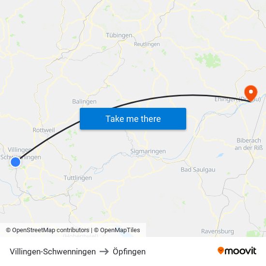 Villingen-Schwenningen to Öpfingen map